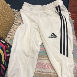 Adidas Kids Cream Joggers with Black Stripes
